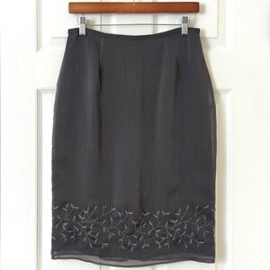Express 90's Vintage Vine Embroidered & Beaded Straight Knee Length Skirt 9/10